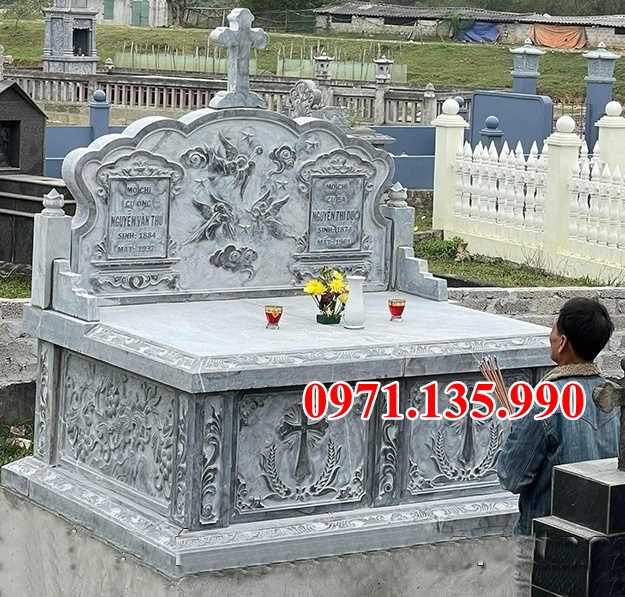 Mộ đá song thân - Mẫu mộ phu thê bằng đá đơn giản đẹp bán Đồng Tháp